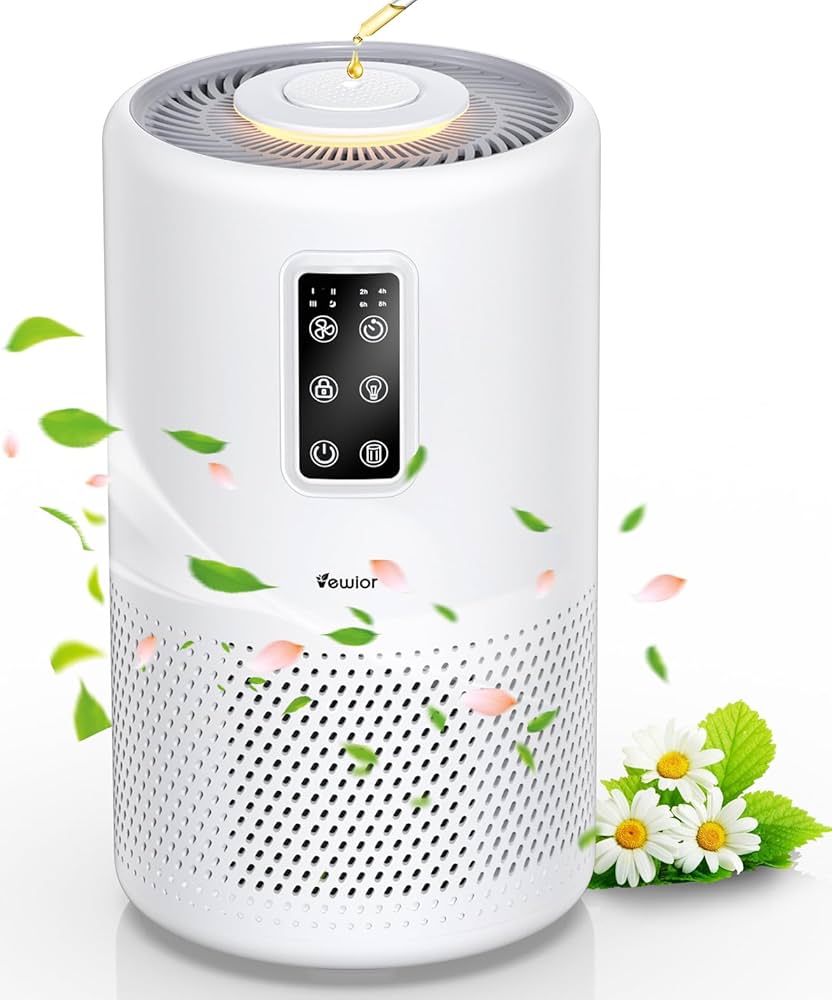 Compact air purifier with three-layer filter for smoke, pollen, and pet dander