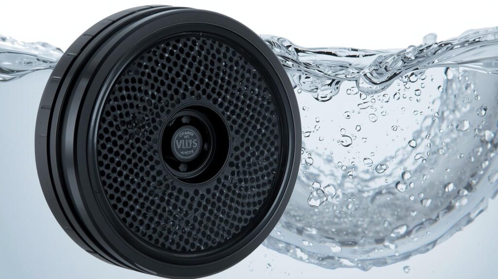 Activated carbon water filter cartridge close-up